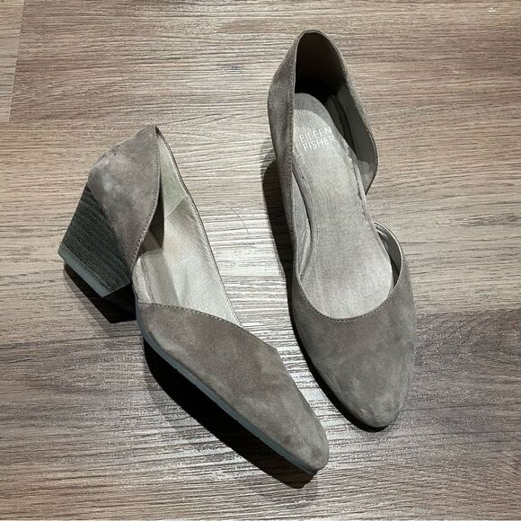 EILEEN FISHER- EUC Lily Half D’Orsay Heel Size 6.5 Gray Suede - Picture 2 of 8